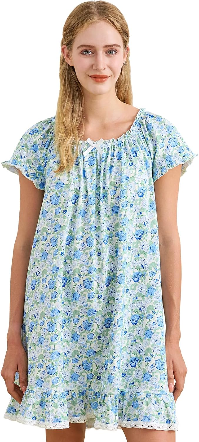 Nanxson Women's Cotton Nightgown Short Sleeve Sleepwear Vintage Nightshirt