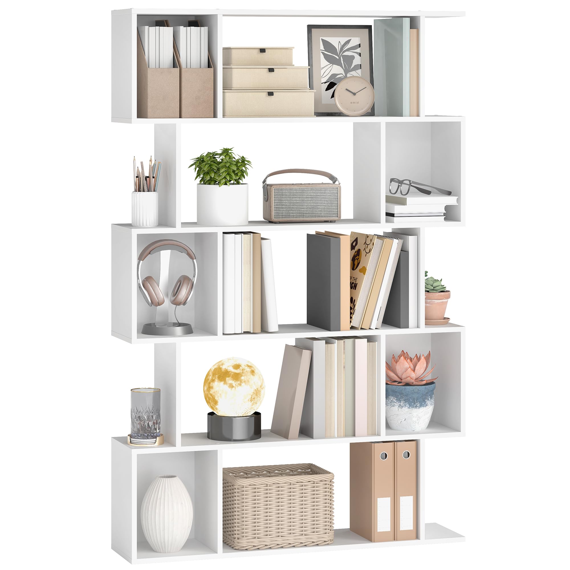VASAGLE Bücherregal mit 5 Ebenen, Standregal, 24 x 90 x 159 cm, Aufbewahrungsregal mit offenen Fächern, für Wohnzimmer, Schlafzimmer, Arbeitszimmer, mattweiß LBC416W01