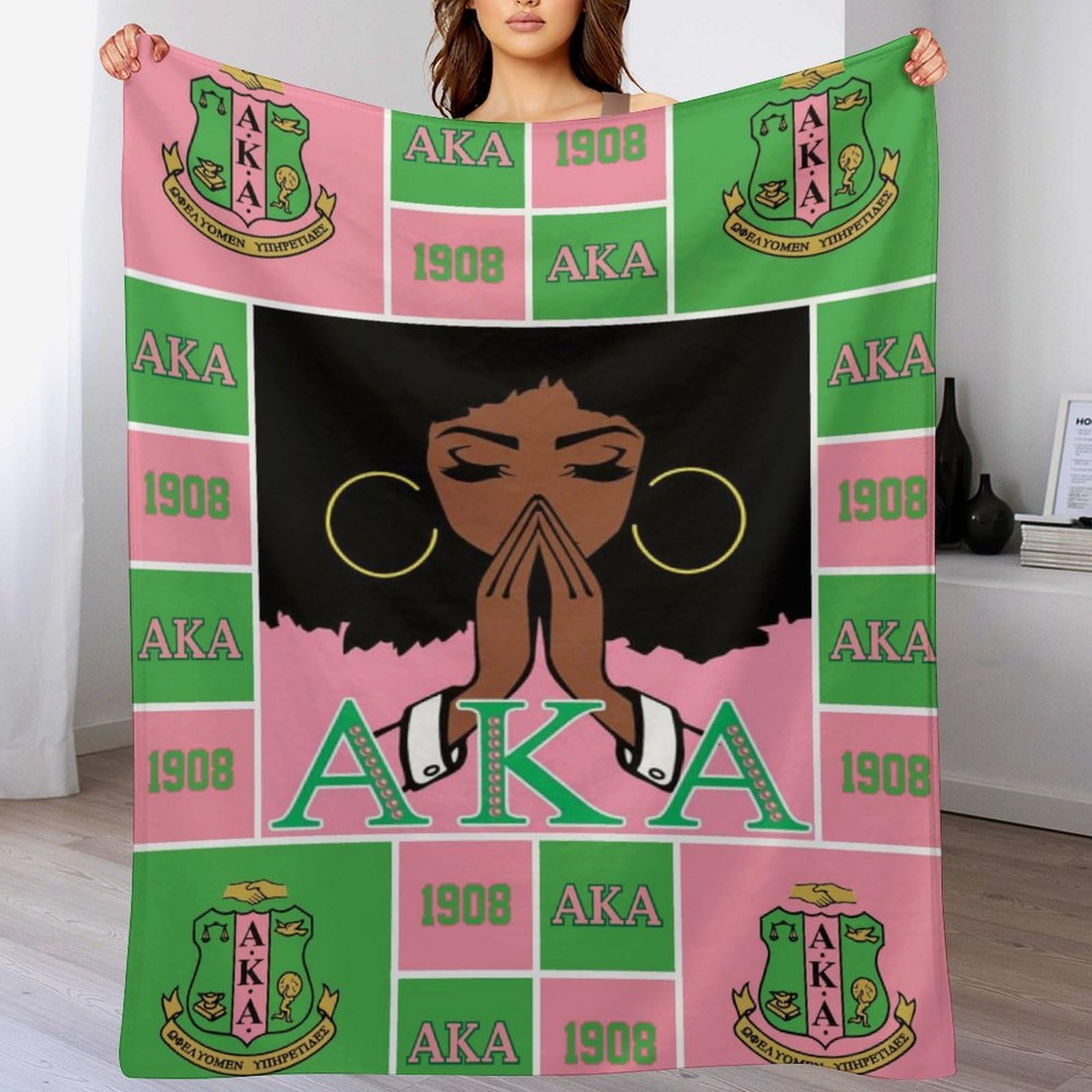 AKA Girls Blanket Sorority Gifts for Women Soft Flannel Throw Blanket 50''x60'', African American Sorority Gifts, Birthday Gifts for Women Girl Throw Blanket