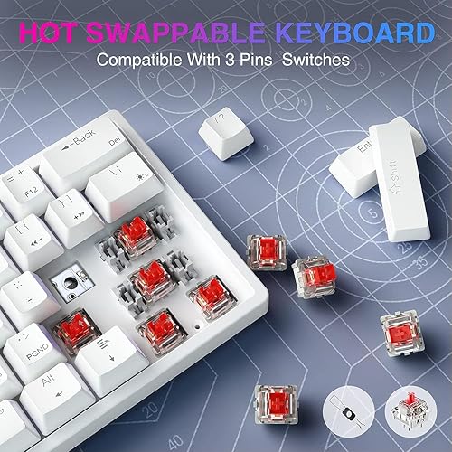 Miniatura 5 de AULA Teclado mecánico para juegos 60 % blanco, 29 teclados intercambiables en caliente personalizados retroiluminados RGB, interruptor rojo, 60%