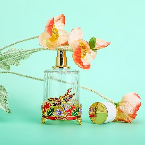 Miniatura 4 de YU FENG Botella de perfume de aerosol de vidrio decorativo de libélula de 0.6 fl oz, botella de viaje de vidrio de niebla fina vacía transparente