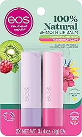 eos Bálsamo labial 100% natural, salpicos de kiwi de framboesa e agave de maracujá, umidade para o dia todo, produtos para cuidados labiais, 4 g, pacote com 2