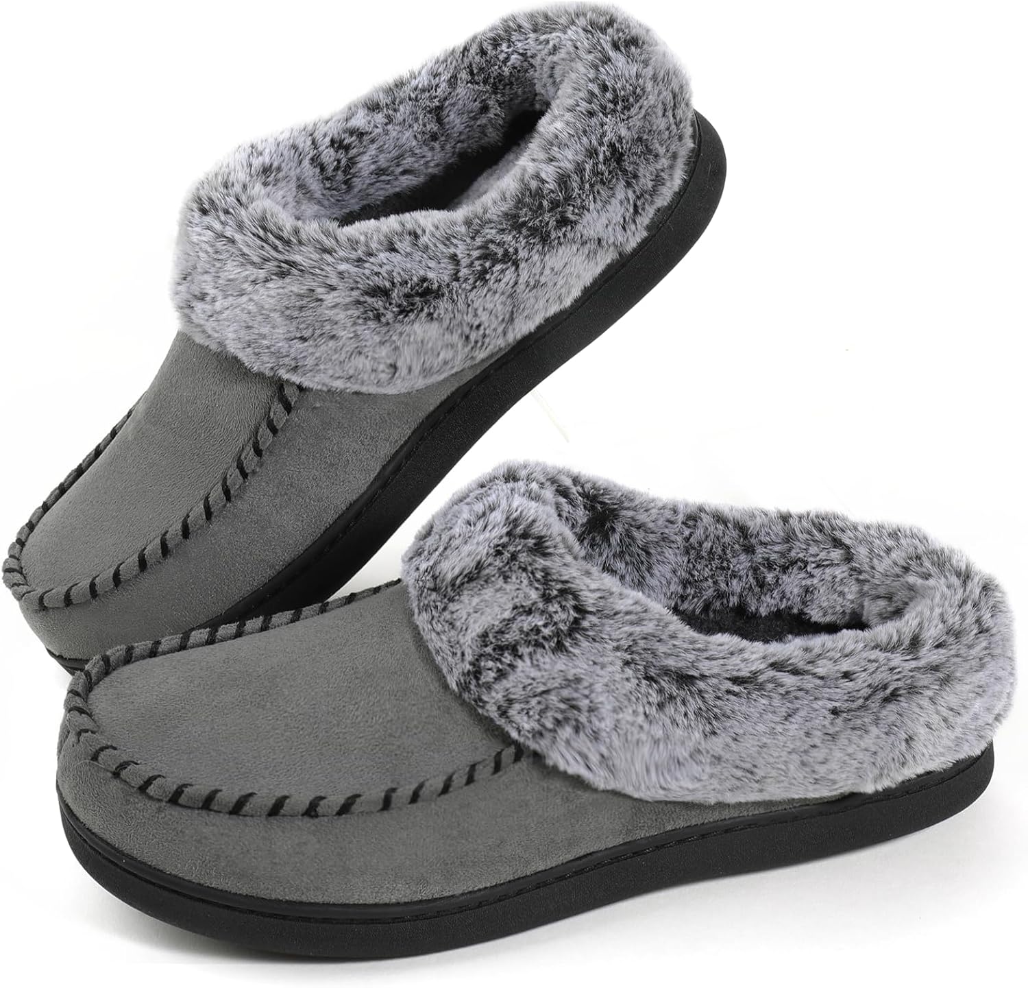ULTRAIDEAS Women's Memory Foam House Slippers with Hard Bottom, Fur Lined House Shoes with Non-Slip Rubber Sole for Indoor & Outdoor