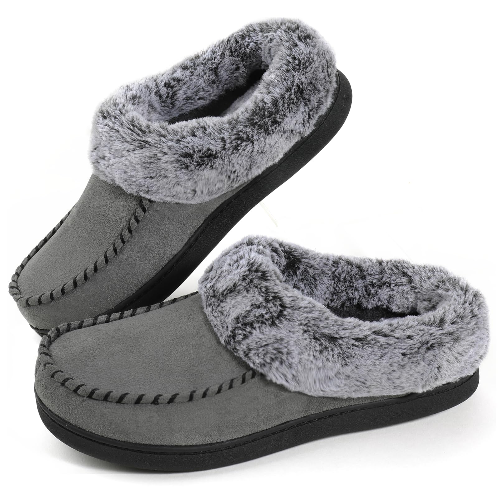 ULTRAIDEAS Women's Memory Foam House Slippers with Hard Bottom, Fur Lined House Shoes with Non-Slip Rubber Sole for Indoor & Outdoor