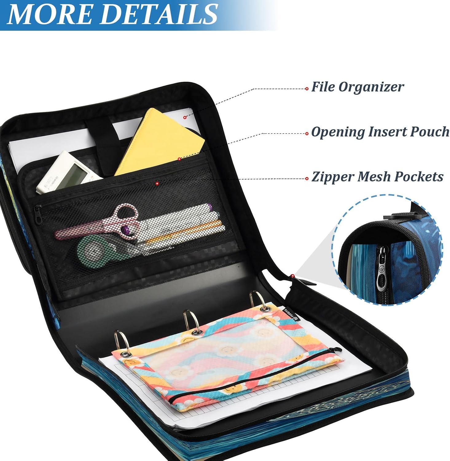 3 Ring Zipper Binder With Shoulder Strap Documents Storage Organizer Green Fire Dragon