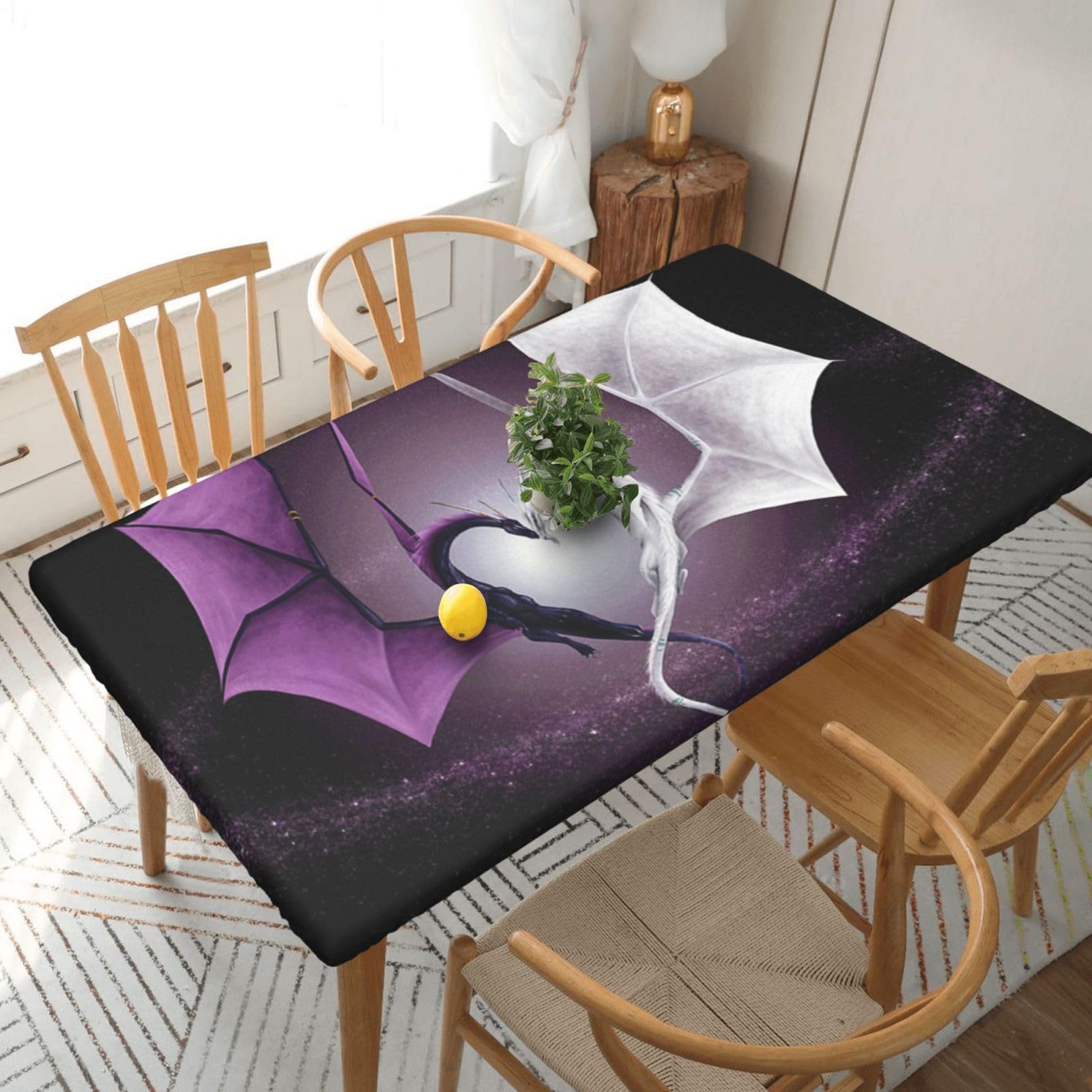 BNVSADC Purple and Wirte Dragons Printed 5FT Tablecloth Polyester Kitchen Water Resistant Table Cloth Dining Table Decoration Table Covers, 152x76 CM
