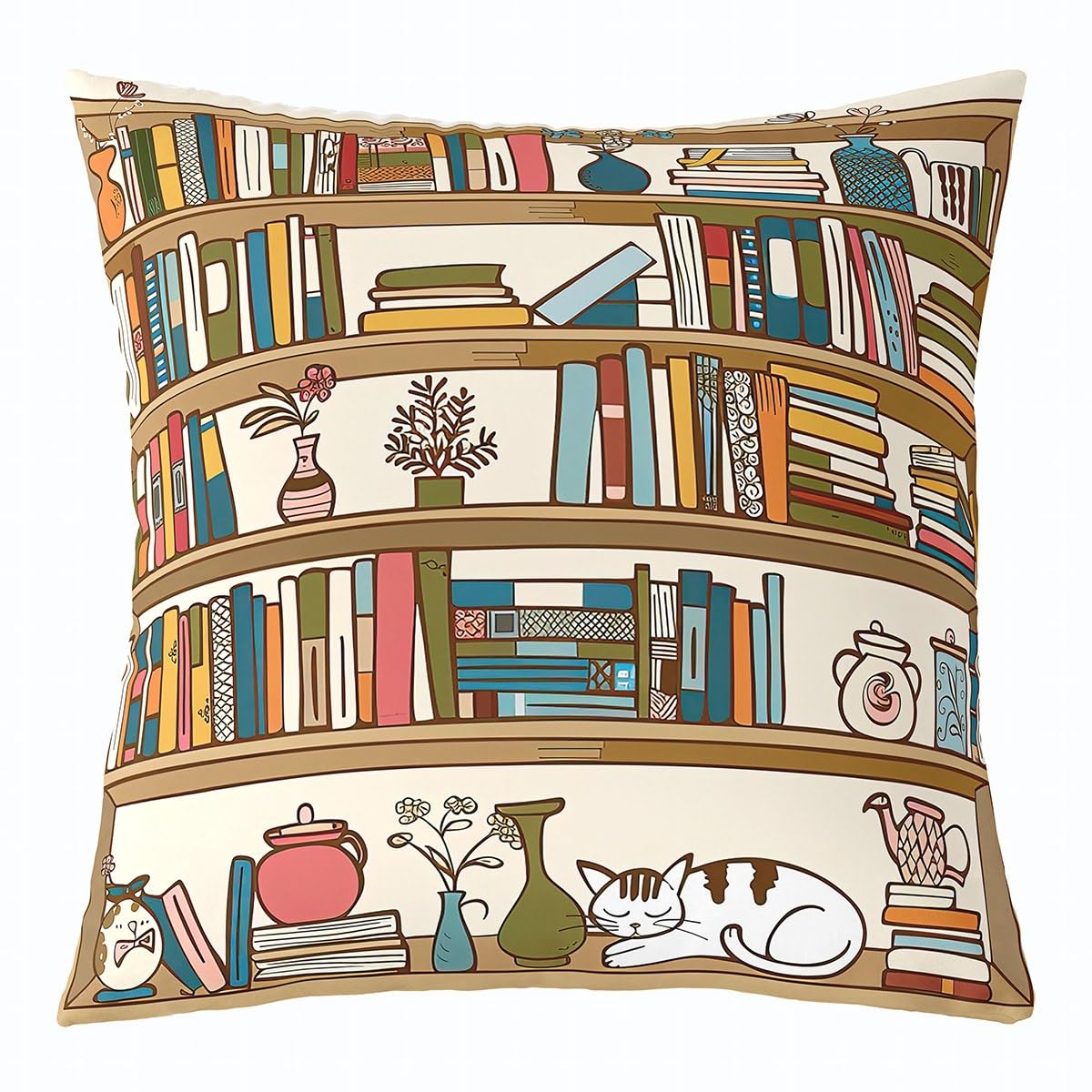 Erosebridal Bookshelf Pillow Covers – Set Of 4 Cartoon Bookcase Cat Throw Pillow Covers, 20x20 Inch
