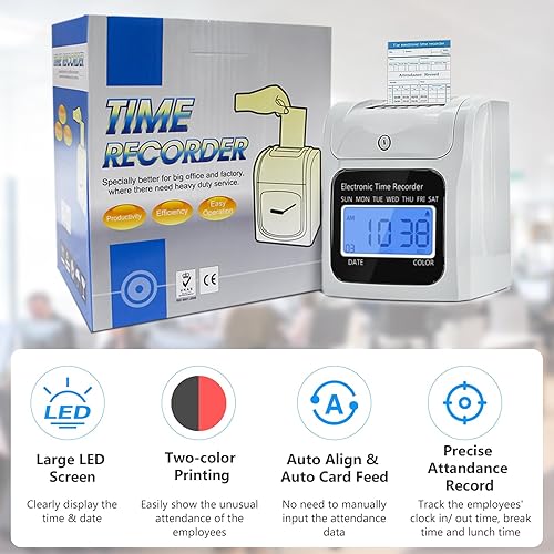Miniatura 2 de TooCust Paquete de reloj registrador con 200 tarjetas de tiempo, 4 cintas de tinta, 2 estantes para tarjetas de tiempo con 10 espacios y 2 llaves de