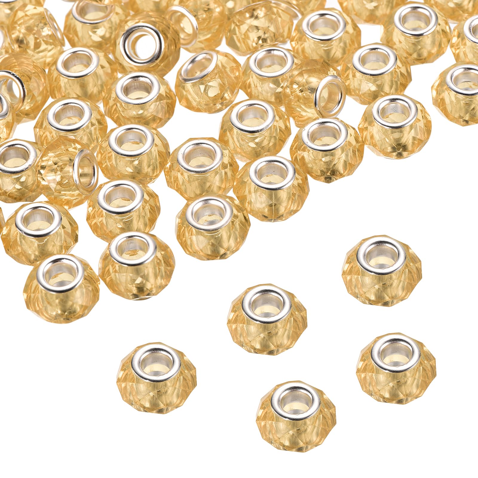 uxcell 100 Pcs European Large Hole Beads 14mm Bulk Large Hole Spacer Beads Acrylic Craft Spacer Charm for Pens DIY Necklace Bracelet Jewelry Making, Deep Champagne