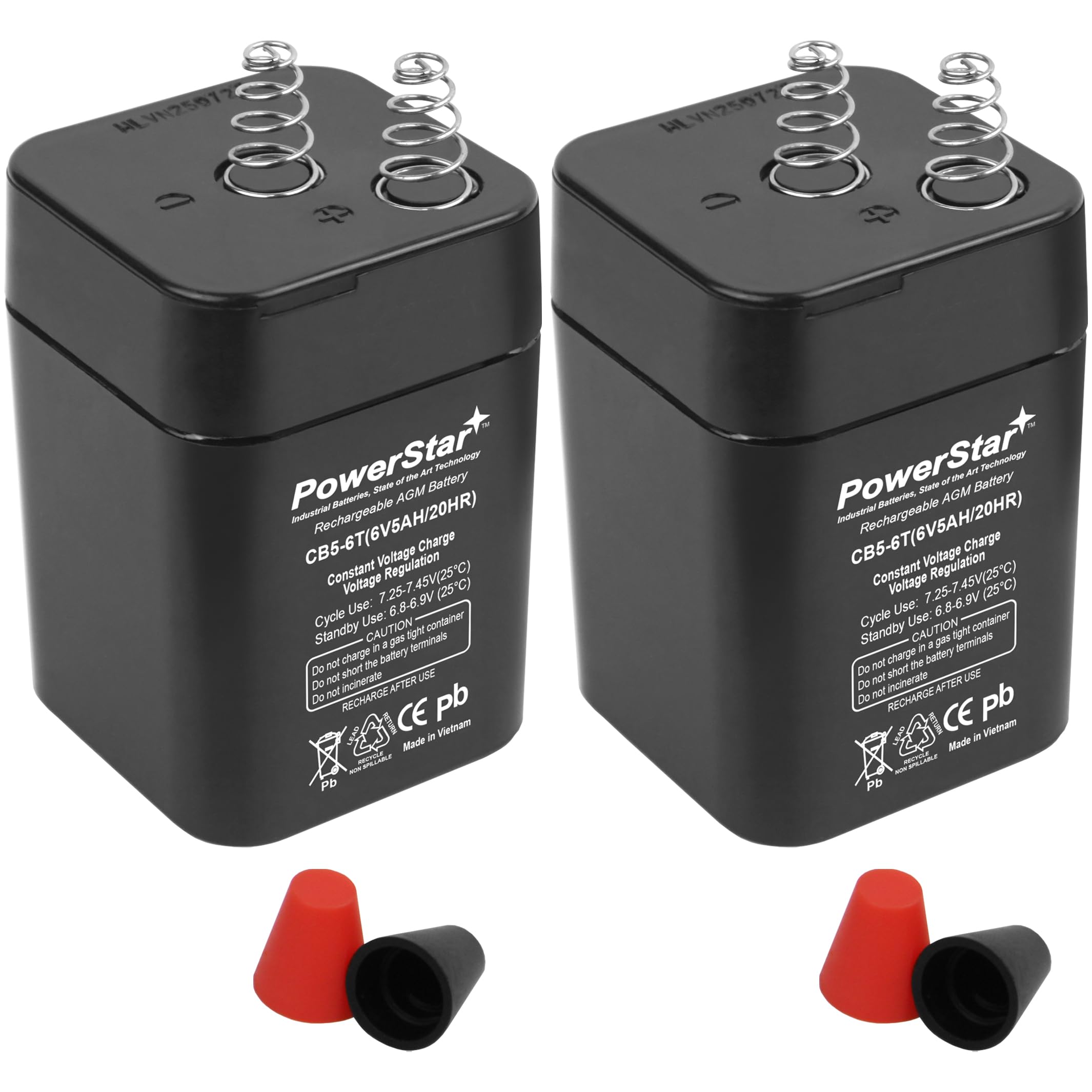 2 Pack of PowerStar 6V 5Ah AGM Sealed Lead Acid Batteries with Spring Terminals
