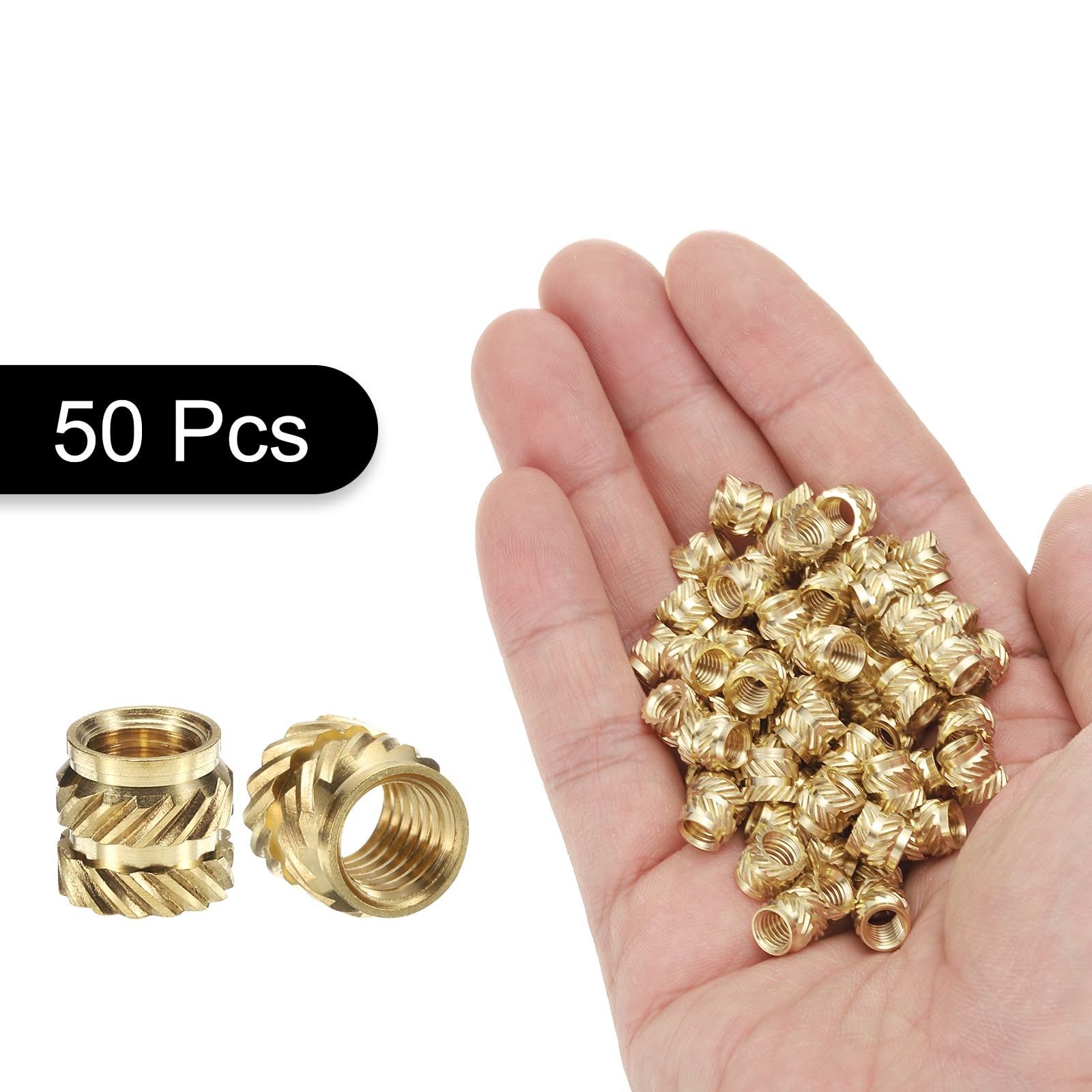 QUARKZMAN Messing Inzetmoeren – 50 Stuks M5 X 0,8 Mm, 6 Mm Lang, 7 Mm Buitendiameter, Voor 3D-printen En Spuitgieten, Met Reliëf Voor Extra Grip