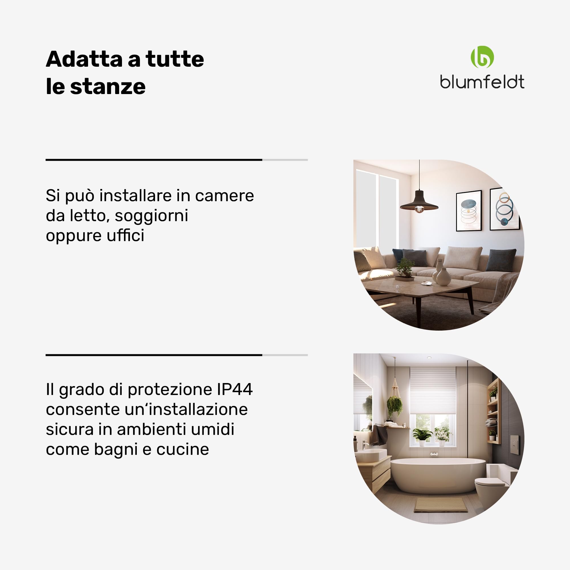 blumfeldt - Pannello Radiante a Infrarossi, 360W – Montaggio a Parete, Controllo Smart App & Telecomando, Termostato Esterno, IP44, Efficienza Energetica del 95%, per Riscaldamento Interno, Alluminio