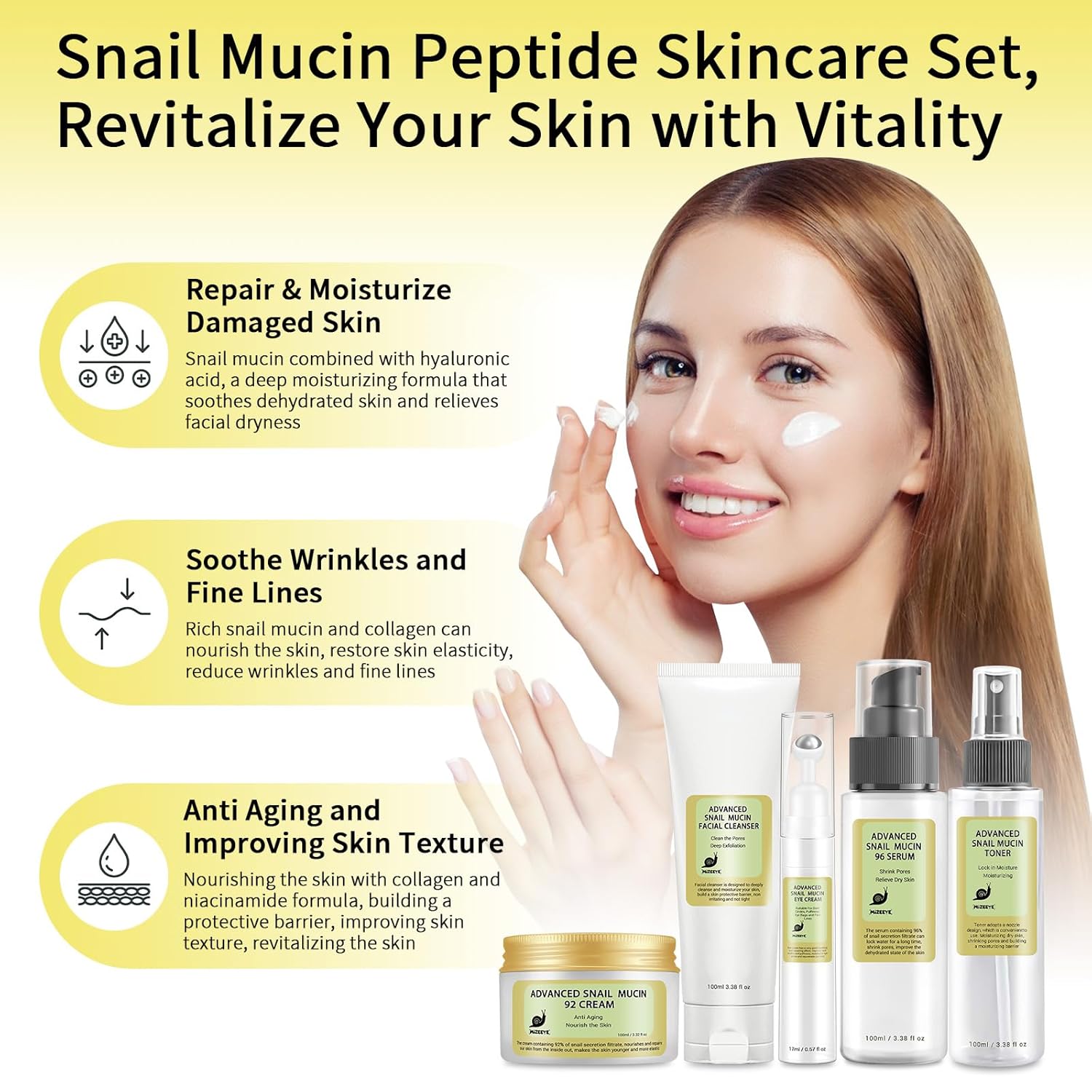 Advanced Snail Mucin Skincare Set For Teen Girl, Anti Wrinkle & Repair Face Skin Care Gift Set With Face Wash, Toner, Serum, Face Cream, Eye Cream, 5PCS Peptides Snail Mucin Kit Travel Size For Women. image 2 of 7 B0DPHDCTSL