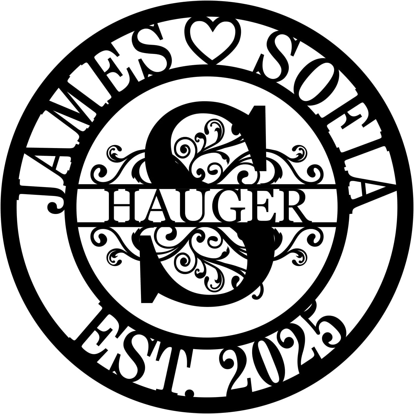 Personalized Family Name Metal Signs Monogram Wall Decor Custom Last Name Sign Metal Wall Art Split Letter Name MonogramSign Door Hanger Outdoor Metal Sign Wedding Gift Anniversary Gift