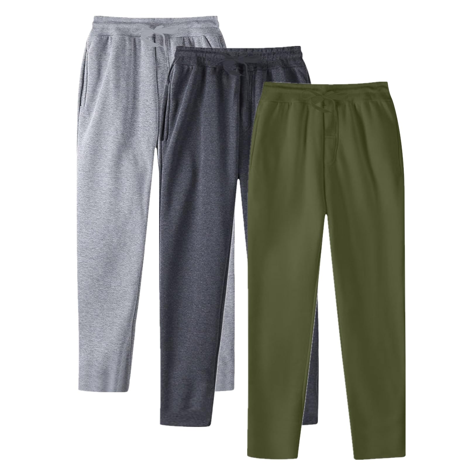 BFYSFBAIG Joggers for Men UK 3-Pack, Elastic Waist Tracksuit Bottoms Open Hem Wide Leg Trousers with Drawstring, Jogging, Working, Gym & Lounge (Grey+Dark Gray+Army Green,3XL)