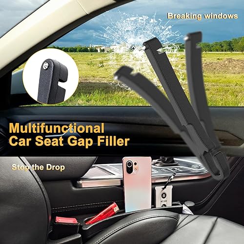 Miniatura 4 de 2 piezas de relleno de espacio para asiento de automóvil, 5 en 1 con almacenamiento, función de gancho y rompeventanas, protector de asiento sin
