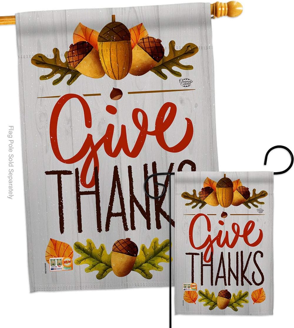 Give Thanks House Flag Falltime Thanksgiving Turkey Gobble Pumpkin Season Autumntime Cornucopia Small Decorative Gift Yard Banner Made In USA 28 X 40