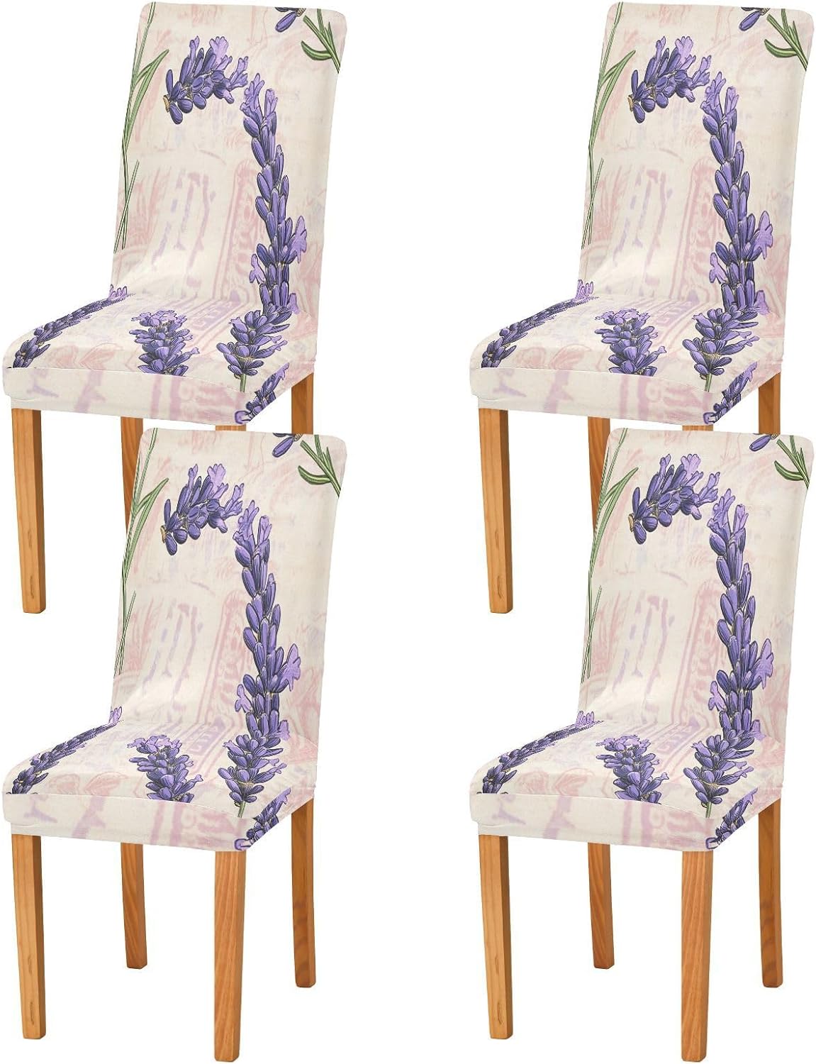 ALAZA Chair Covers for Dining Room, Lavender in Retro Stamp Style Stretch Chair Cover Sets Chair Protector Removable Washable for Ktichen Restaurant Hotel