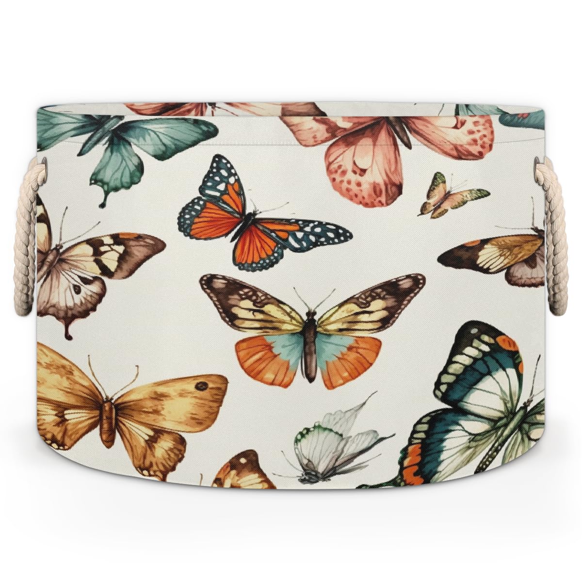 Large Collapsible Blanket Storage Basket for Gifts Empty, Butterfly Round Fabric Laundry Hamper Basket, Baby Dog Toy Bins with Handle, Closet Organizer for Living Room(A-665)