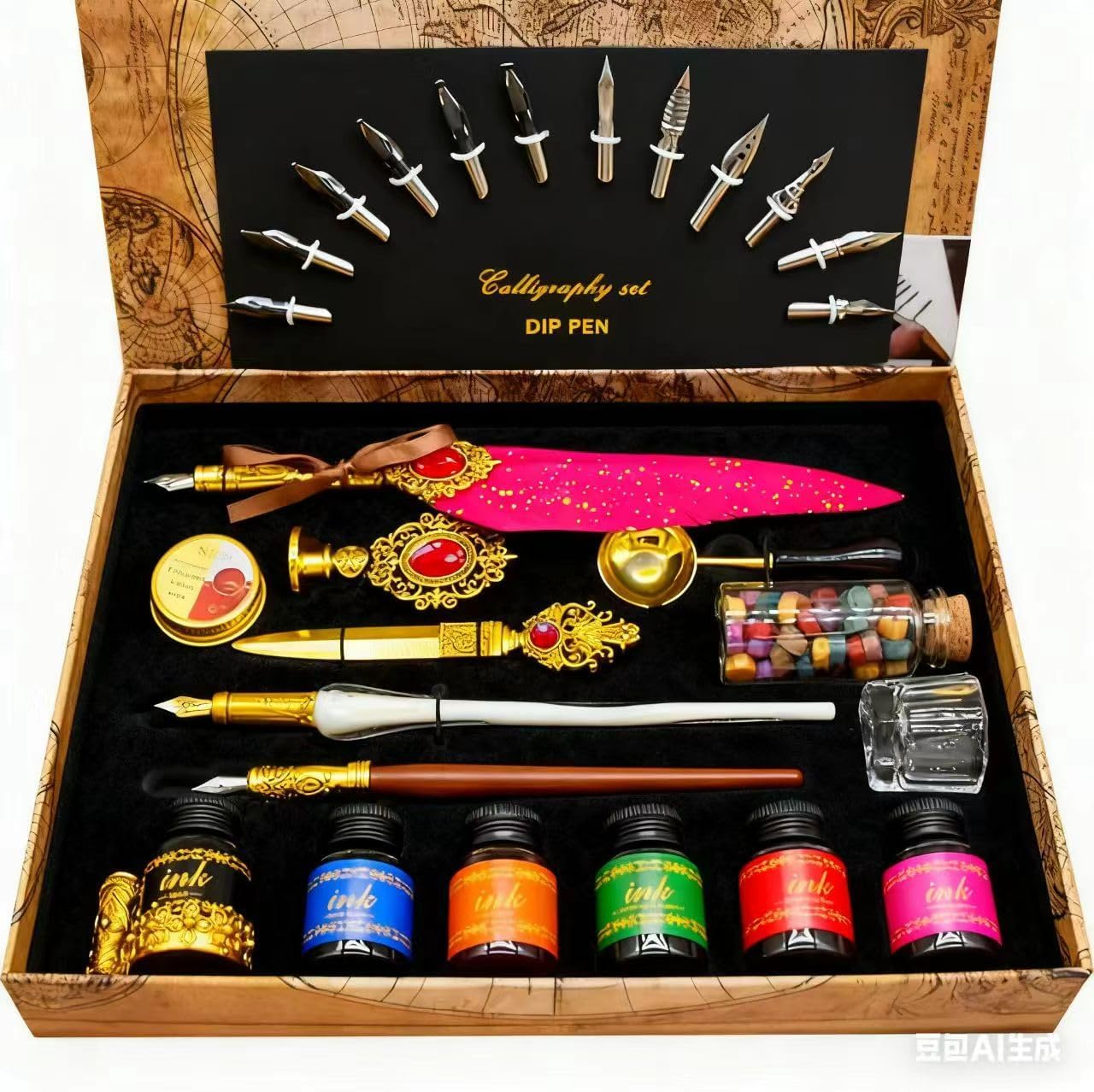 Calligraphy Pen Set Feather Pen & Ink Kit with Glass Pen and Wax Seal Stamp | For Beginners & Writing Enthusiasts | Valentine's Day Easter Anniversary Birthday Gift