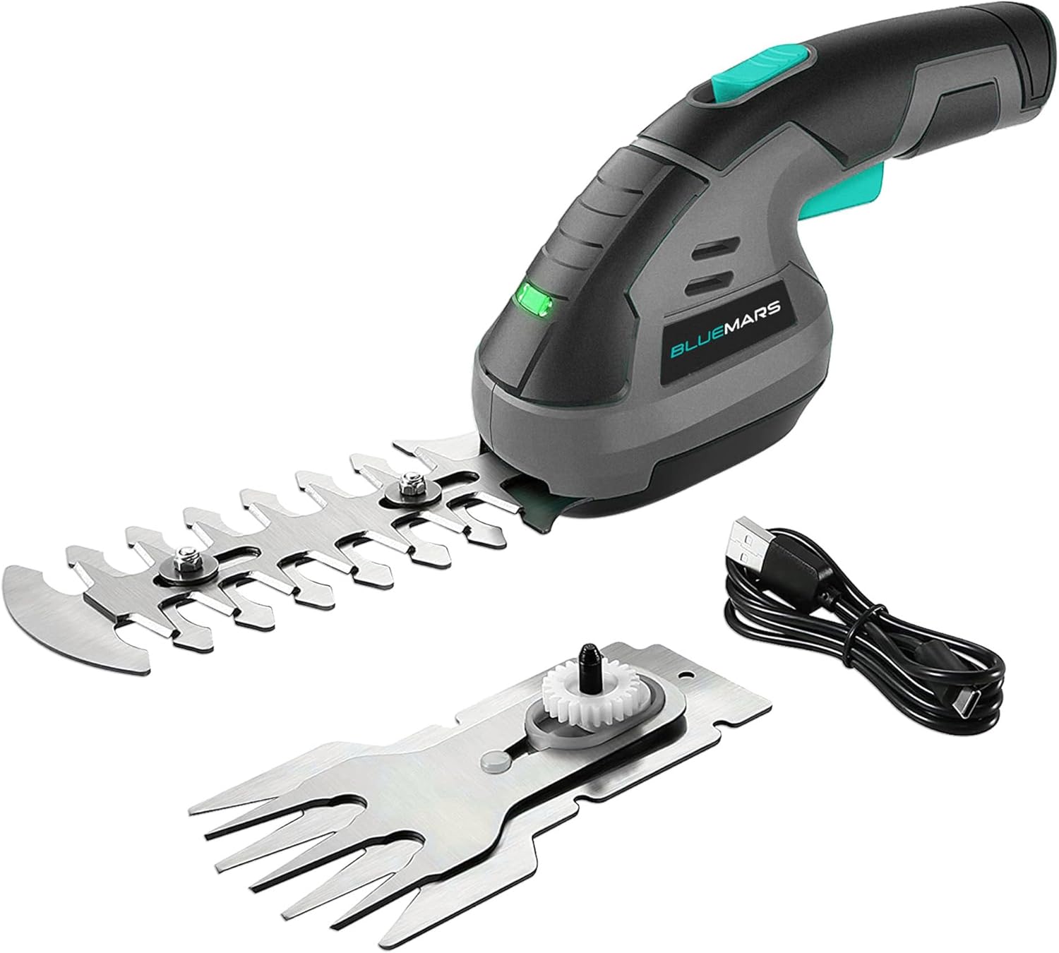 Bluemars 8V 2-in-1 Cordless Hedge Trimmer & Grass Shear w/ 2000mAh Lithium-Ion Battery, Mini Garden Pruner with 2 Blades, for Lawn, Shrub, and Garden Edging