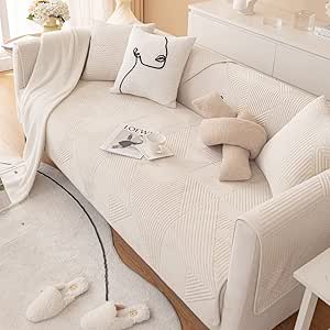 Vctops Farmhouse Solid Color Sofa Slipcover Non Slip L Shape Sofa Cover Lace Trim