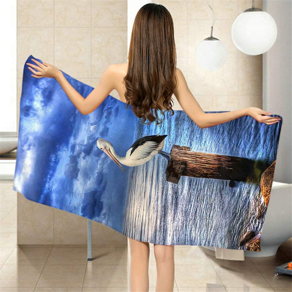 Moslion Comfy Bath Towels Pelican Bird Blue Sea Sky Soft Bathing/Beach/Camping Towel for Women Men Girls Boys Large Size 64x32 Inches