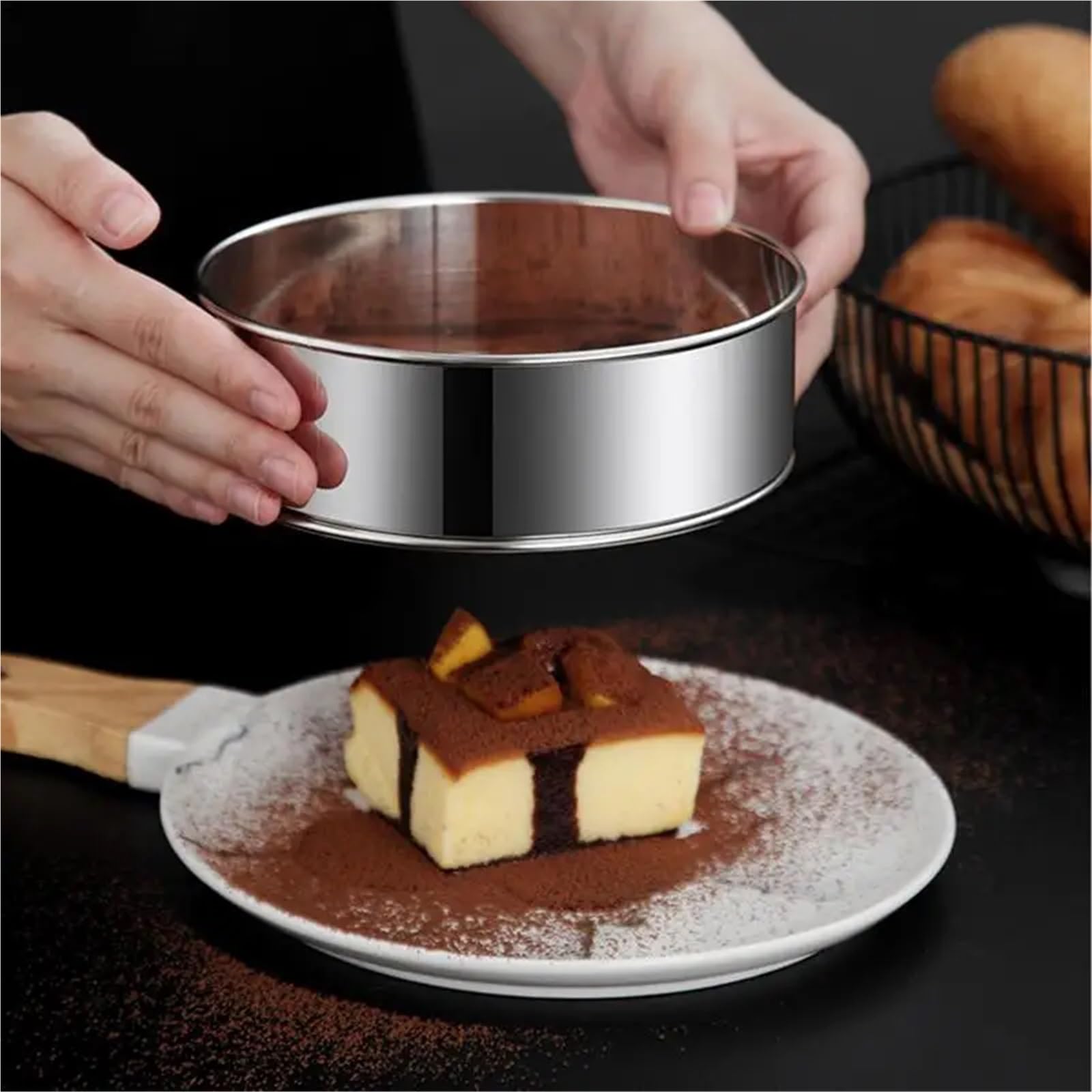 2 uds tamiz de harina Redondo colador Malla Gruesa azúcar en Polvo Redonda 20cm para Cocina