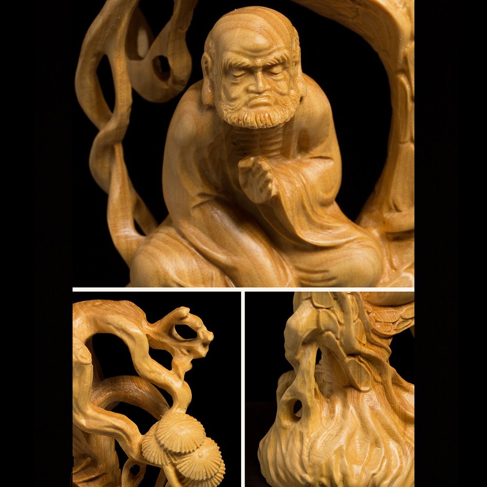 高級天然ツゲ木彫り達磨像 : [華能] 達磨大師立像 新品 神像 新品 達磨大師