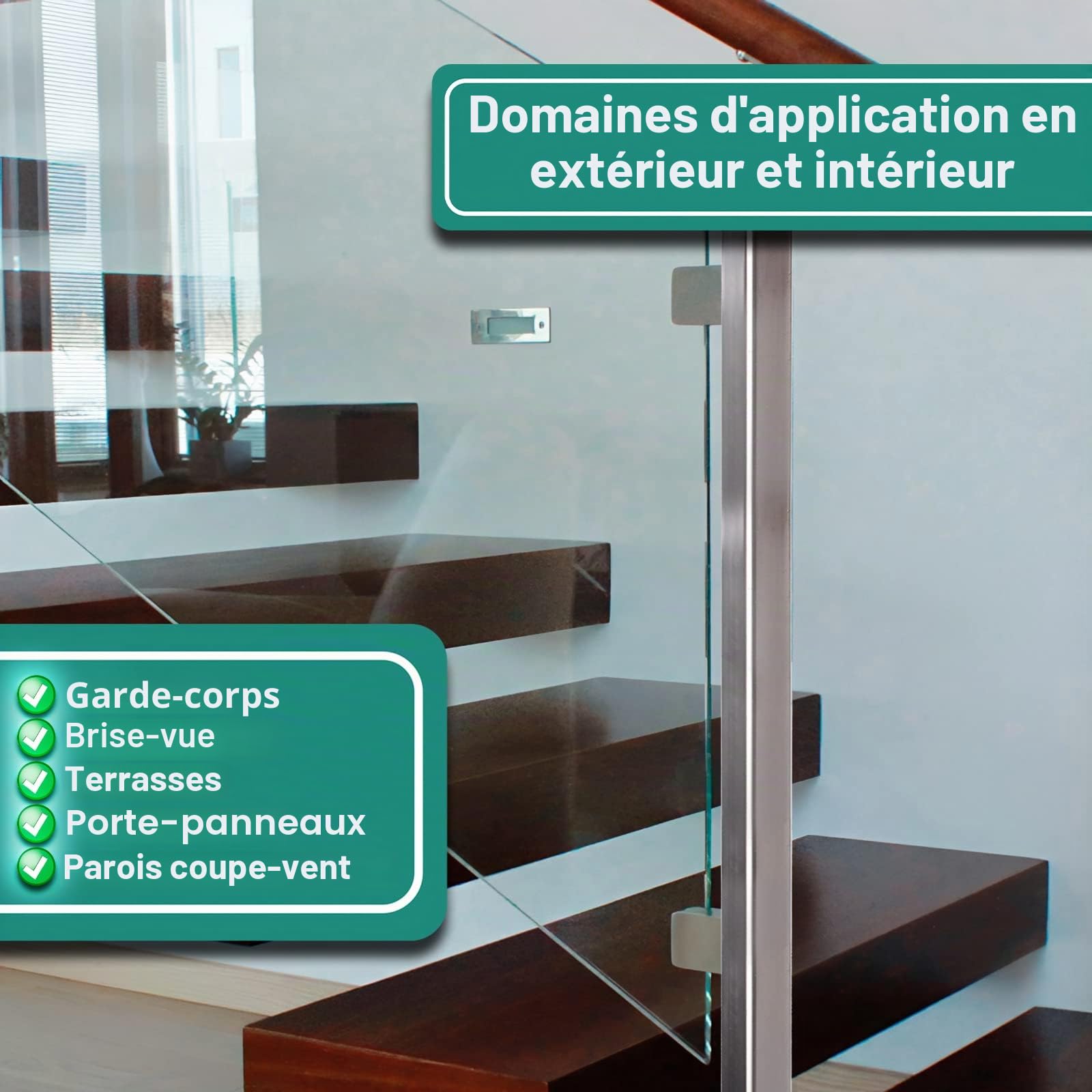 PRIOstahl Lot de 4 supports de serrage pour verre 45 x 45 x 26 mm Raccord : plat pour verre 8 mm Support de plaque de verre pour garde-corps Rampe d'escalier en acier inoxydable V2A