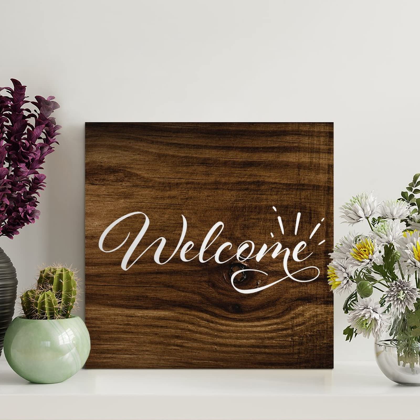 Welcome Wood Signs Vintage Boho Wooden Sign Home Motivational Wall Art Rustic Wall Decorations For Living Room Kitchen Wall Hanger Retro Decoration Sign Housewarming Gift 10x10 Inch