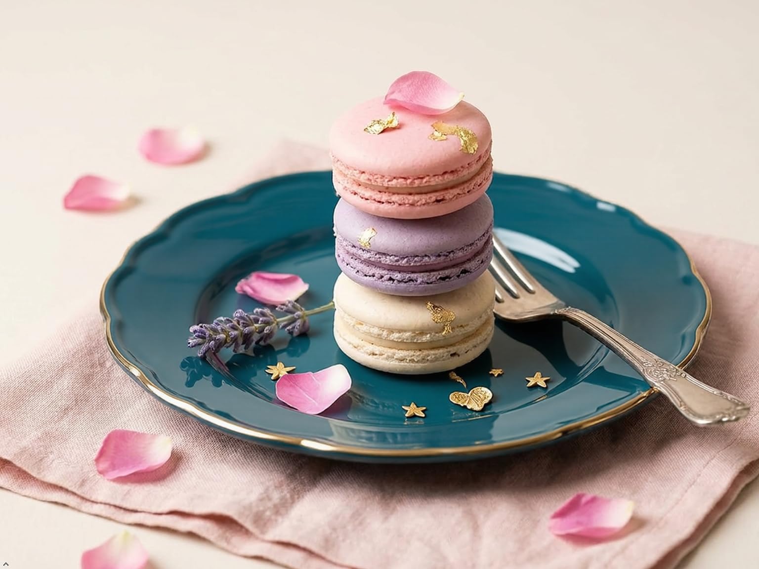 Gold Rim Porcelain Plates Set - Teal -8