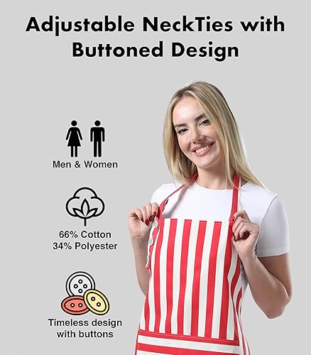 Miniatura 2 de Delantal de cocina de algodón resistente a las gotas de agua con delantales ajustables para mujeres con bolsillos, delantal de cocina delantal de