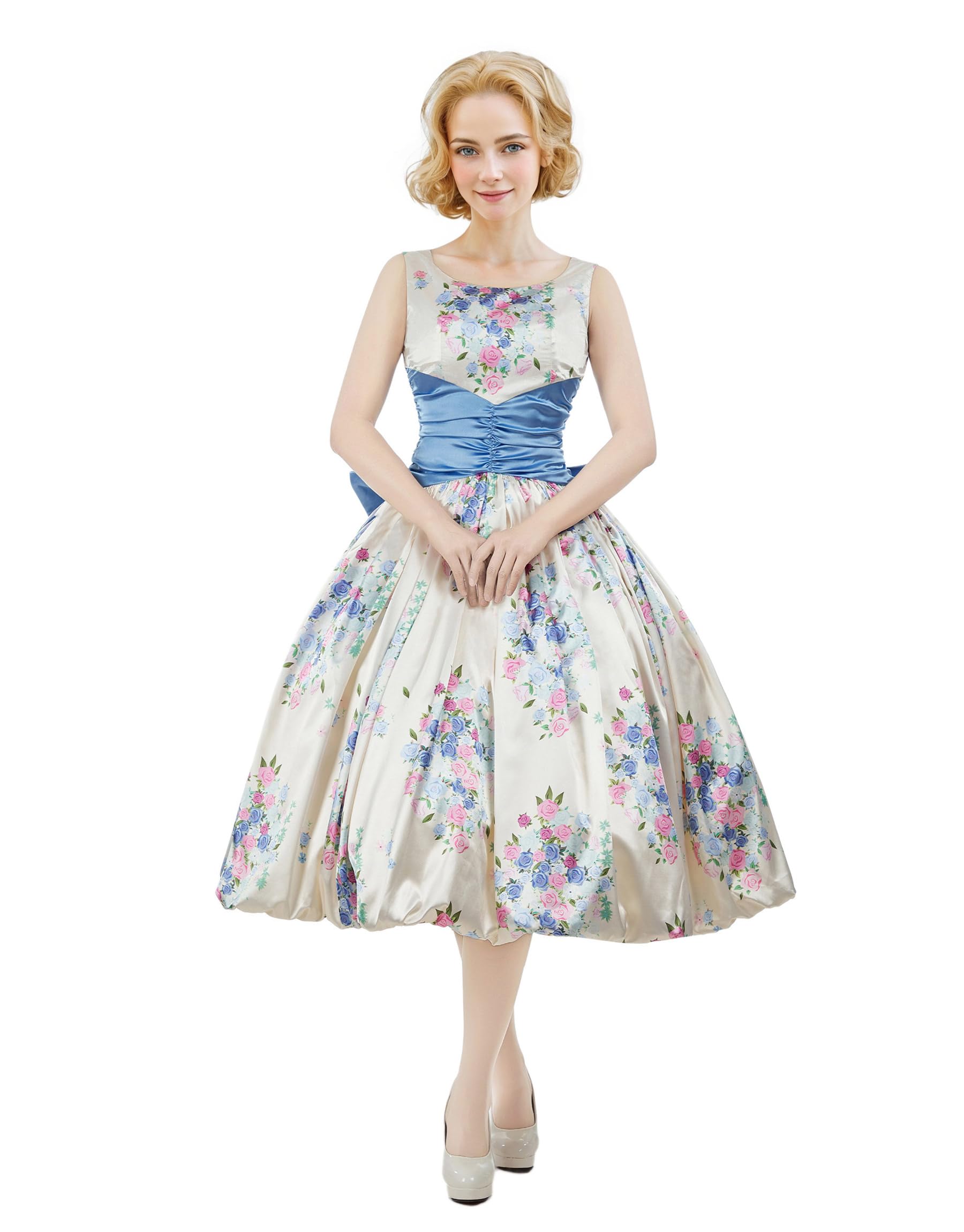 miccostumes Women's 1950s Dress Vintage Retro Floral Cocktail Swing Sleeveless Dress with Bow
