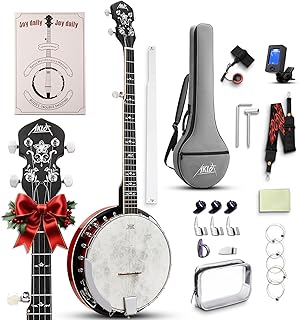AKLOT Full-Sized Banjo with Remo Head: 38’’ 5 String Banjo Set with Removable Resonator, Geared 5th Tuner, 24 Brackets, Deluxe Beginner Kit with Gig Bag, Strings, Strap, Picks, Tuner, Bridge Ruler