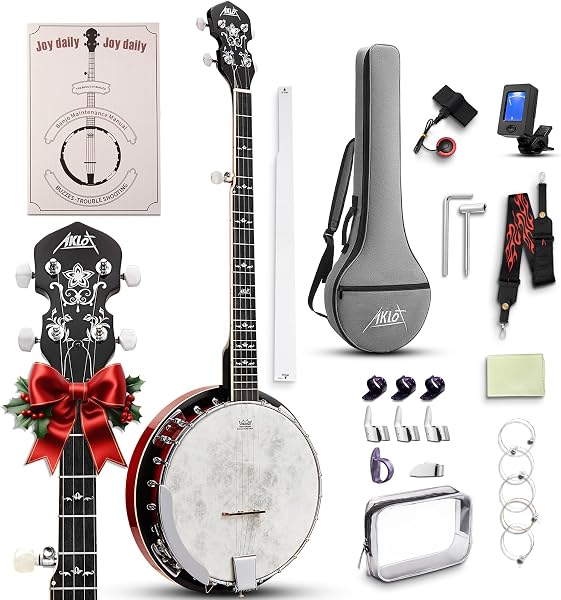 AKLOT 5 String Full-Sized Banjo Set with Remo Head