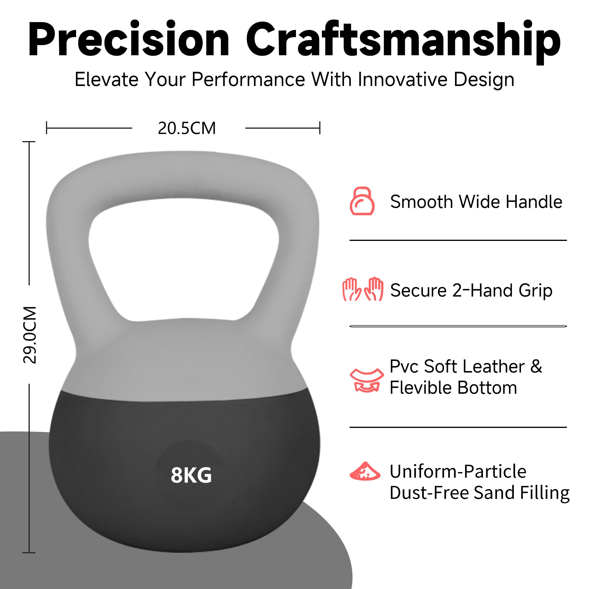 Set di kettlebell morbidi, con impugnatura antiscivolo, per allenamenti a casa, resistenza e sicurezza garantite, nero, 8 kg