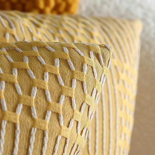 Miniatura 5 de Juego de 2 fundas de almohada bohemias a rayas, suaves, cuadradas, decorativas, para sofá y cama, 16 x 16 pulgadas, color amarillo