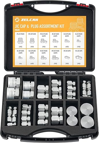 Vista 9 de ZELCAN JIC y ORFS - Kit de tapón hidráulico industrial y tapón de manguera y tubo de tubería con acero galvanizado 45# y roscado de precisión