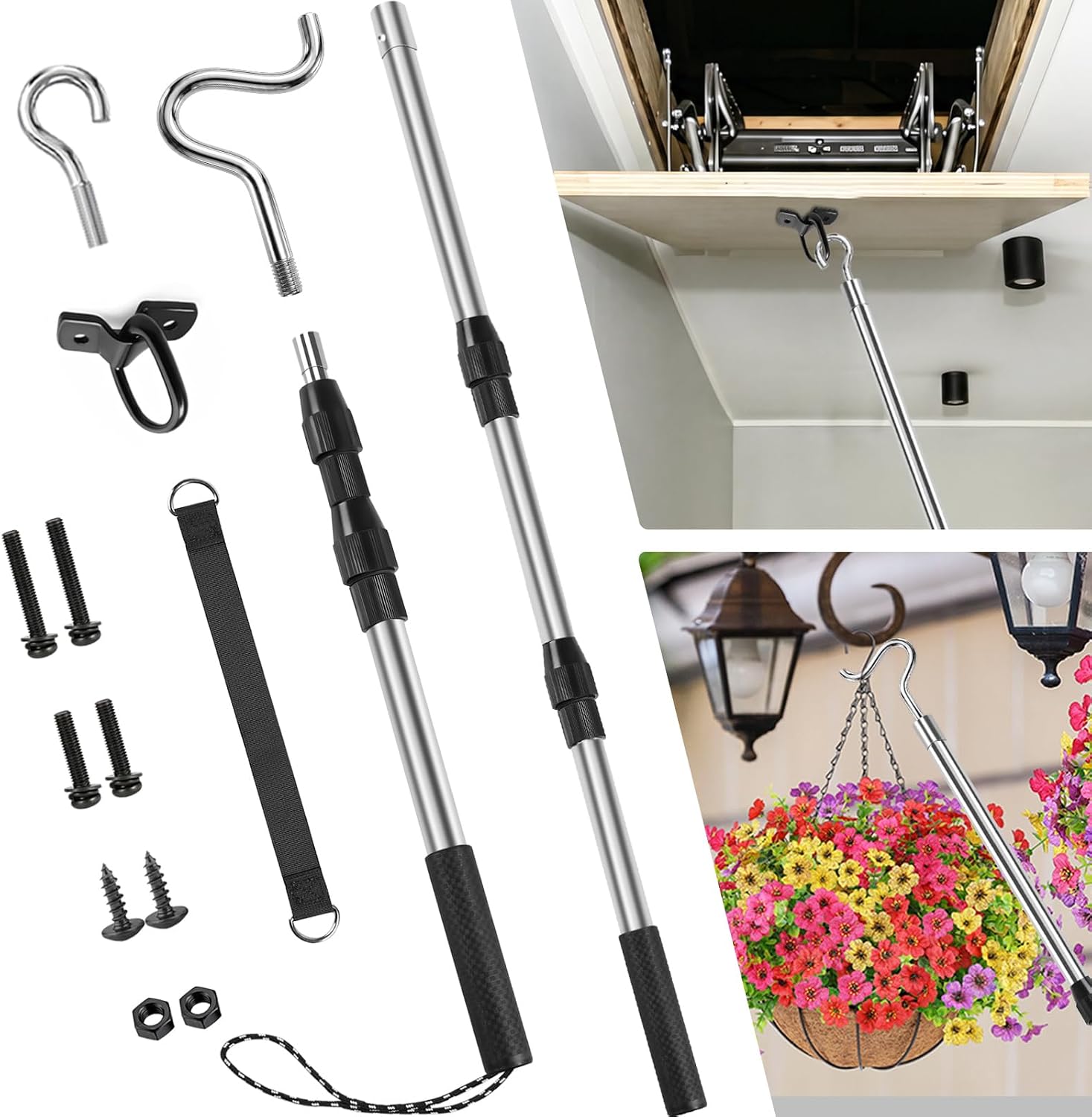 Attic Ladder Pull Down System Telescoping Pole Clothes Hook Pole
