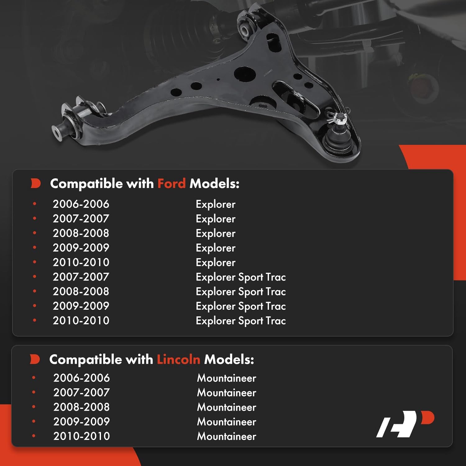 A-Premium Front Left Lower Control Arm, with Ball Joint and Bushing, Compatible with Ford Explorer 2006-2010, Explorer Sport Trac 2007-2010 & Mercury Mountaineer 2006-2010