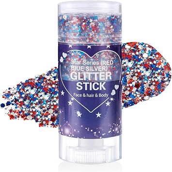 Patriotic Body Glitter Stick,4th of July Outfits and 250th Anniversary Accessories,Sparkling Face Hair Glitter Makeup for Women,Fourth of July Red White Blue Waterproof Hair Glitter,Face Paint Gel Kit