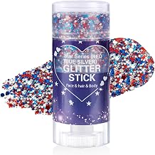 Patriotic Body Glitter Stick,4th of July Outfits and 250th Anniversary Accessories,Sparkling Face Hair Glitter Makeup for Women,Fourth of July Red White Blue Waterproof Hair Glitter,Face Paint Gel Kit