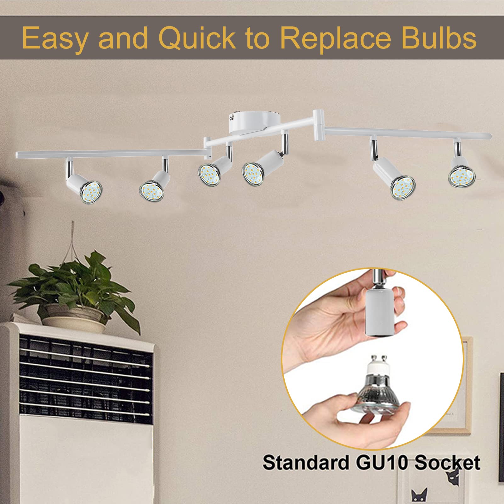Cryfokt 6 Way Ceiling Spotlight Rotatable Track Lighting Kit GU10 Base