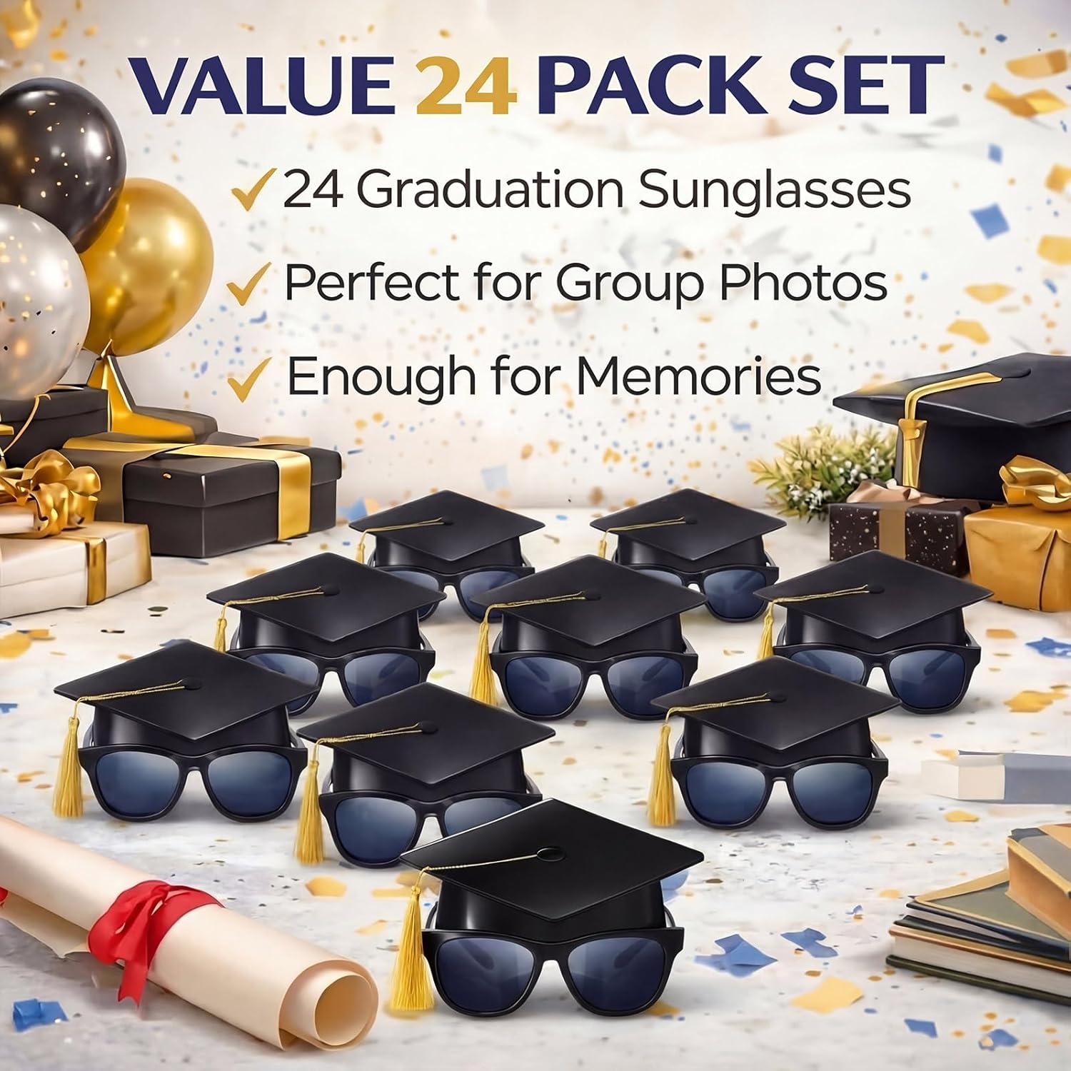 Weewooday 24 Pieces 2026 Graduation Cap Sunglasses with Tassel Graduation Party Decorations for Grad Prom Photo Props Party Supplies