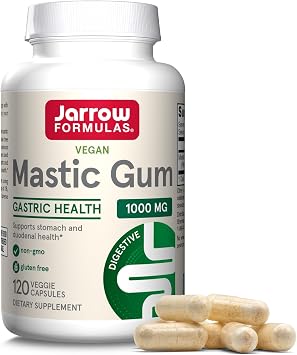 Jarrow Mastic Gum 1000mg, Supporting Stomach & Duodenal Health,120 Capsules | Supporting Stomach & Duodenal Health, Phosphatidylserine Supplement, Brain Health Support, Non-GMO, Gluten-Free, 60 Servings