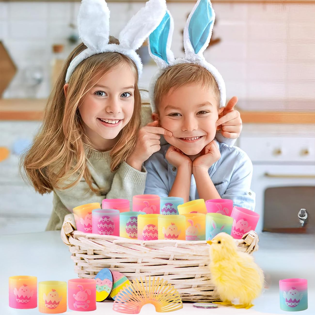 40PCS Easter Magic Spring Toys for Easter Basket Stuffers for Boys Girls, Fidget Stress Mini Coil Spring Toys Easter Eggs Fillers for Kids, Non Candy Easter Party Favors Classroom Prizes