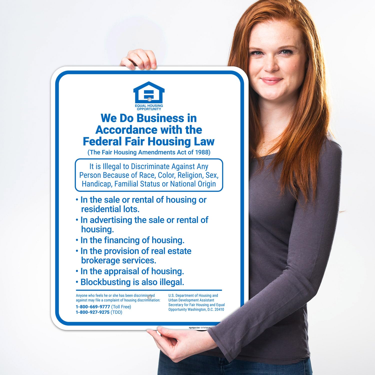 We Do Business in Accordance with The Federal Fair Housing Law Sign, 18x24 Inches, Rust Free .063 Aluminum, Fade Resistant, Made in USA