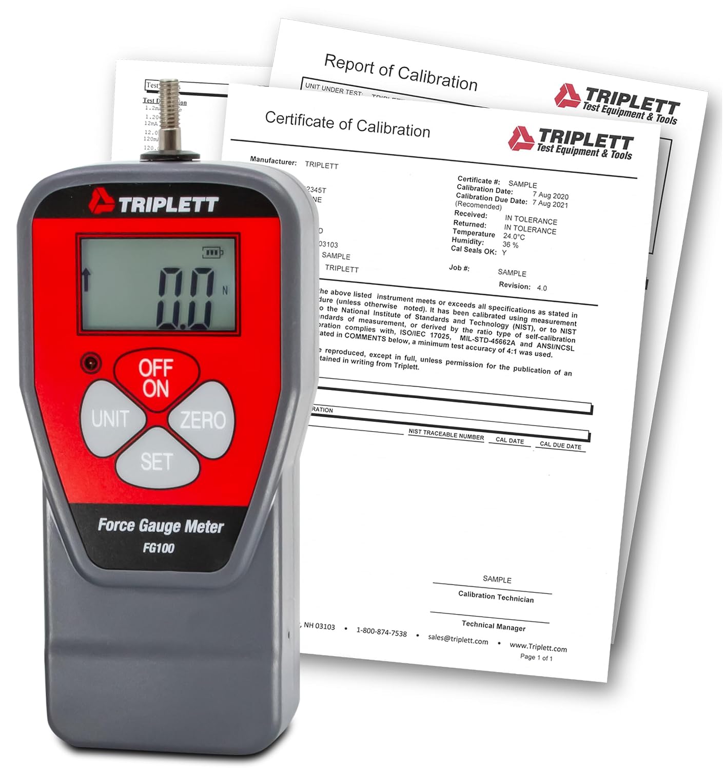 Triplett FG100-NIST Digital Force Gauge (100lbs) with Certificate of Traceability to NIST, Pull-Push Meter for Tension and Compression Testing