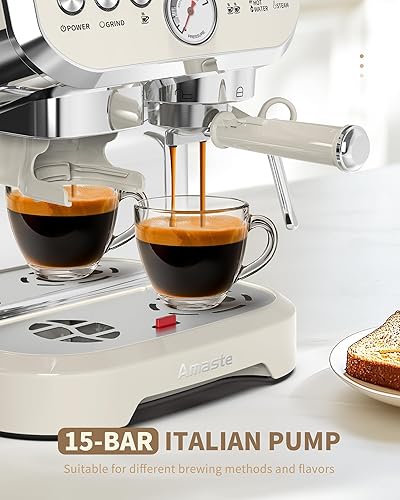 Miniatura 4 de Amaste Máquina de café expreso con molinillo, máquina de café expreso de 15 barras con varita de vapor para café con leche y capuchino, tanque de